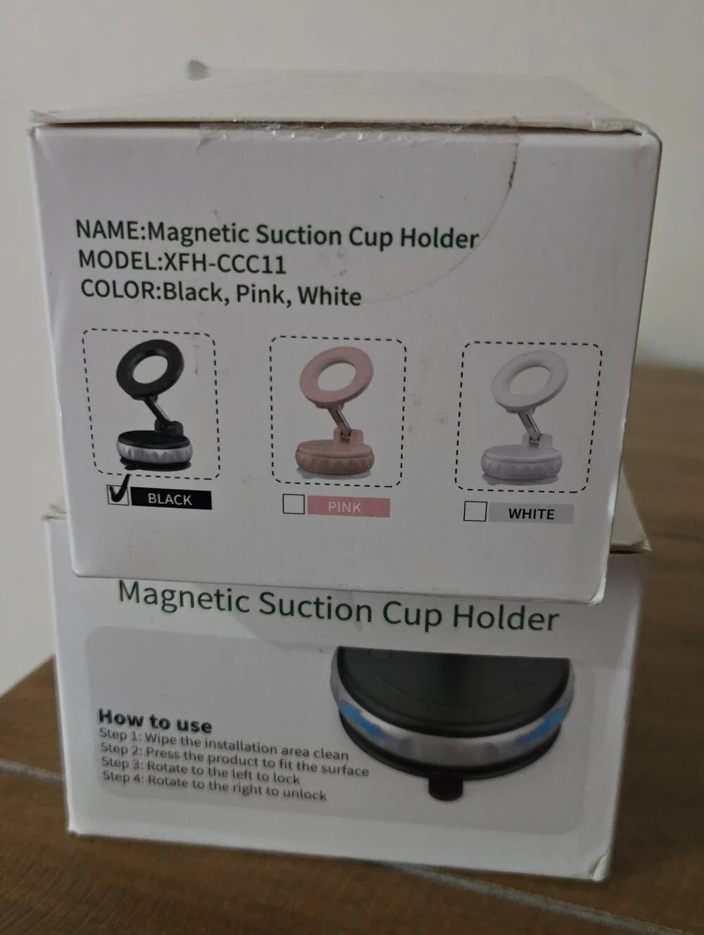 2 In The Box Magnetic Suction Cup Holder - Black & Silver
